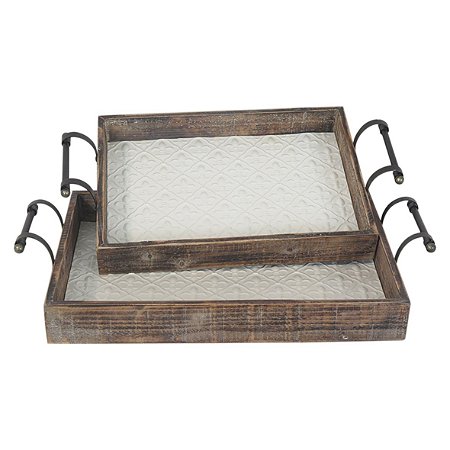 CJ DE BANDEJAS DE METAL E MADEIRA G57CM X 33CM X 9CM  P50CM