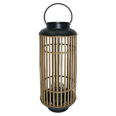 LANTERNA DE BAMBU COM DETALHES EM METAL