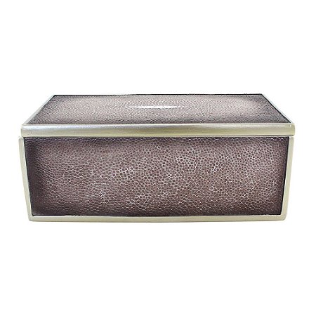 CAIXA COM TAMPA EM GALUCHAT VINHO E DOURADA 21,5CM X 12CM X
