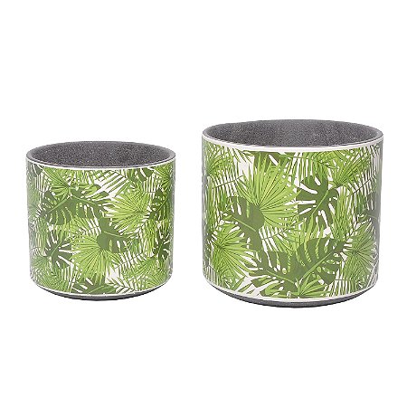 CJ DE CACHEPOTS DE CERAMICA FOLHAS VERDES  2 PCS G 22CM X 19