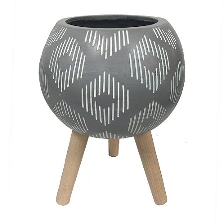 CACHEPOT DE CIMENTO COM BASE DE MADEIRA