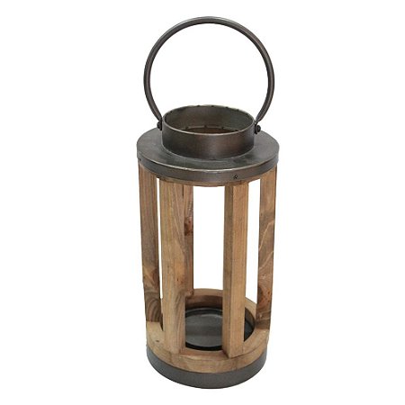 LANTERNA EM METAL E MADEIRA MARROM D17CM X 34CM / 46CM