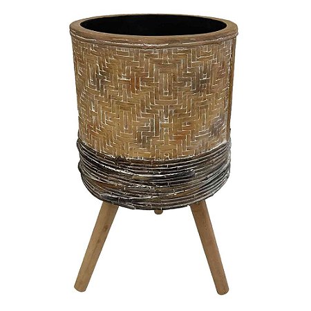 CACHEPOTS DE CIMENTO COM BASE DE MADEIRA