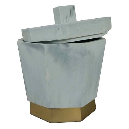 POTE DE RESINA CINZA E DOURADO