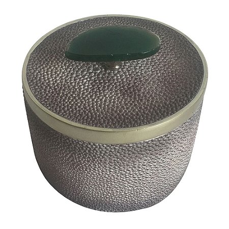 CAIXA COM TAMPA TIPO GALUCHAT E PEDRA CINZA E DOURADA 12,5CM