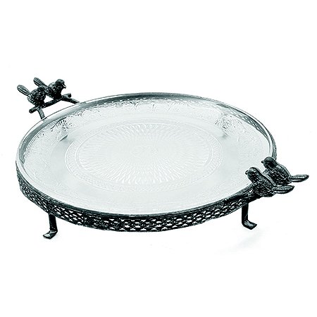 PRATO DECORATIVO DE VIDRO E SUPORTE DE FERRO