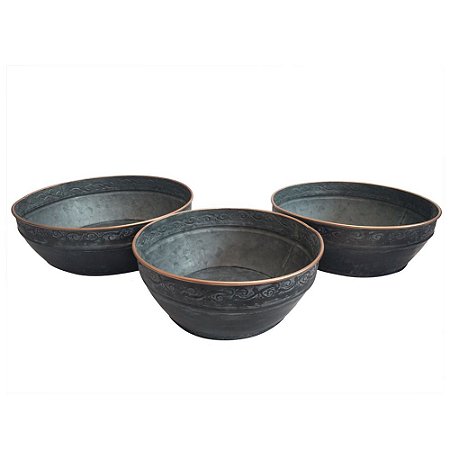 CONJ. DE CESTOS DE METAL COM DETALHES ROSE  3 PCS G  38CM X