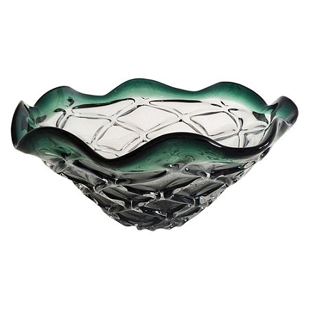 FRUTEIRA DE VIDRO PRETO E VERDE 34CM X 34CM X 15CM