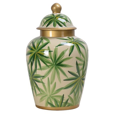 POTE DE PORCELANA FOLHAS LUPINO 21CM X 21CM X 35CM