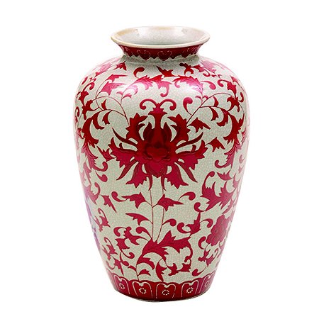 VASO DECORATIVO DE CERAMICA VERMELHO E BRANCO