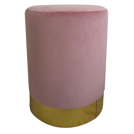 BANQUETA EM METAL E VELUDO ROSA E DOURADA 35CM X 35CM X 45CM