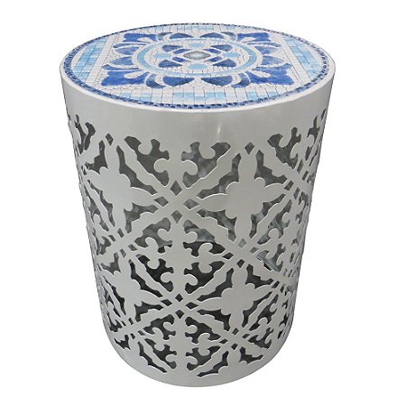 BANQUETA SEAT GARDEN DE FERRO E MOSAICO 37CM X 37CM X 46CM