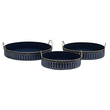 CONJ  DE BANDEJAS DE METAL AZUL  3 PECAS