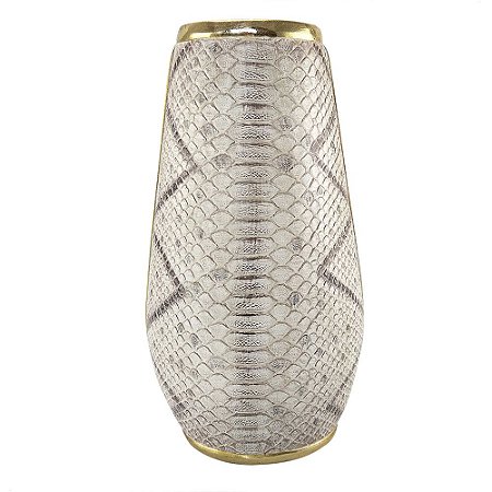 VASO TIPO COBRA CINZA E DOURADO 20,5CM X 17,5CM X 37CM