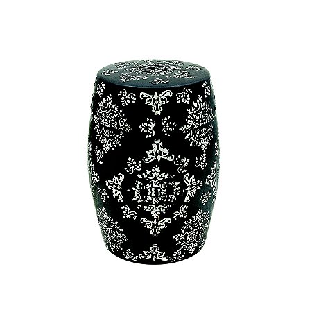 BANQUETA   SEAT GARDEN DE CERAMICA PRETO COM BRANCO