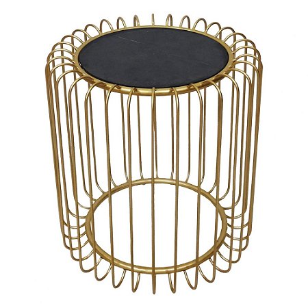 MESA DE METAL DOURADO E MADEIRA