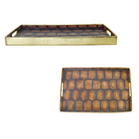 BANDEJA DE RESINA MARROM E DOURADO