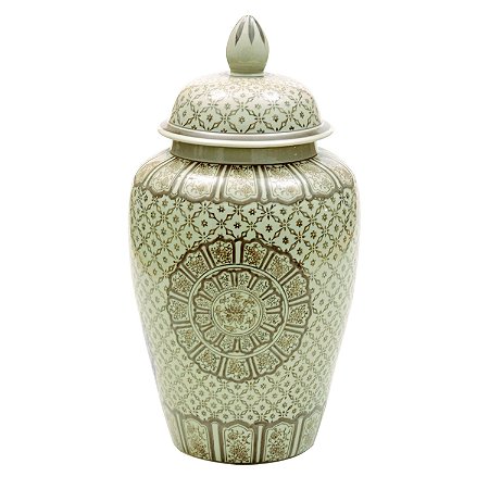 POTE DECORATIVO DE CERAMICA BEGE E BRANCO