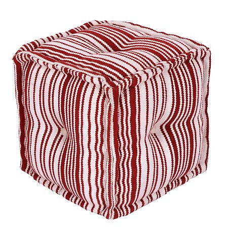 PUFF EM TECIDO VERMELHO E BRANCO 40CM X 40CM X 40CM