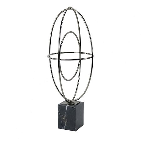 PECA DECORATIVA DE METAL PRATA E BASE MARMORIZADA EM PRETO
