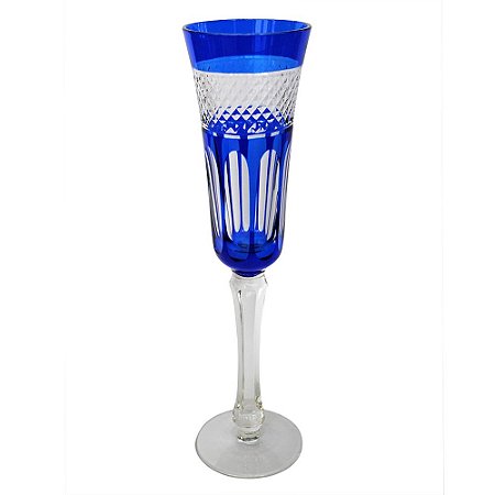 CONJ. DE TACAS DE CHAMPAGNE DE VIDRO AZUL  6 PCS D6CM X 24CM
