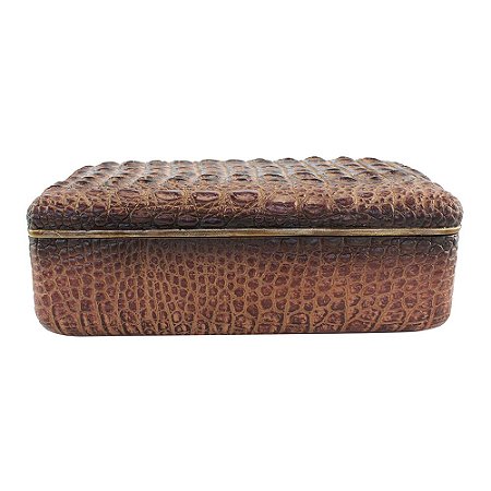 CAIXA COM TAMPA TIPO CROCODILO MARROM E DOURADA 33,7CM X 19,