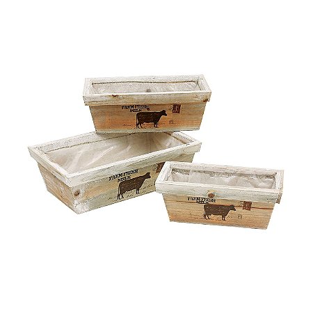 CJ DE CACHEPOTS DE MADEIRA 3 PCS