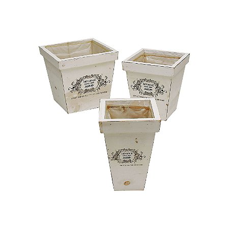 CJ DE CACHEPOTS DE MADEIRA 3 PCS
