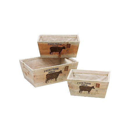 CJ DE CACHEPOTS DE MADEIRA 3 PCS