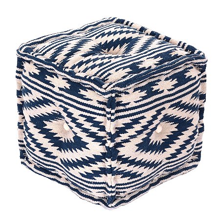 PUFF EM TECIDO AZUL E BRANCO 40CM X 40CM X 40CM
