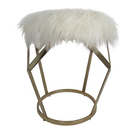 BANQUETA DE METAL E TECIDO PLUMA BRANCO