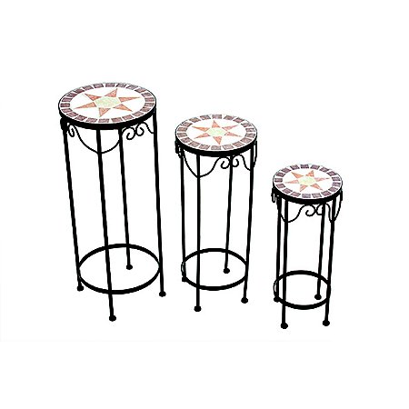 CONJ. DE FLOREIRAS DE FERRO ESTILO MOSAICO 3 PCS- REDONDA