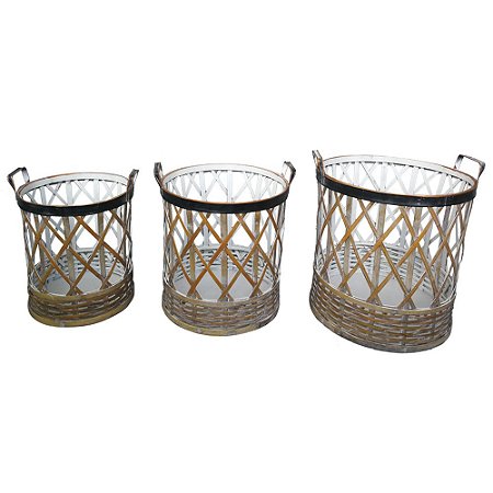 CONJ. DE CESTOS DE BAMBU E METAL BEGE E PRETO  3 PCS G 42CM