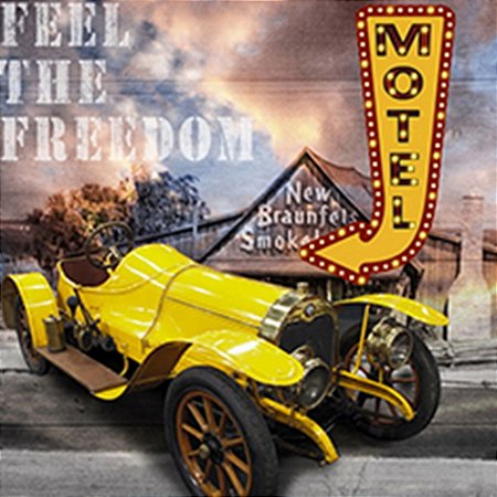 TELA MOTEL SIGNED LED CARRO AMARELO 80 X 80 X 4,5 CM