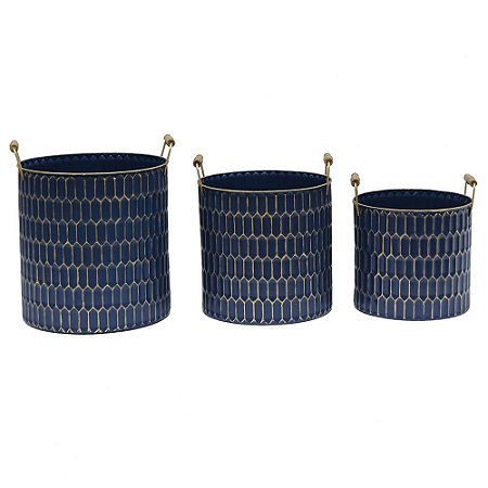 CONJ DE CESTOS DE METAL AZUL  3 PECAS