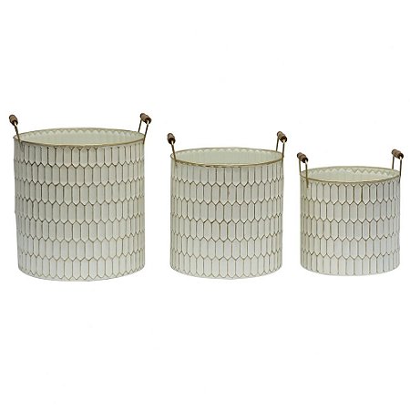CONJ DE CESTOS DE METAL BRANCO  3 PECAS