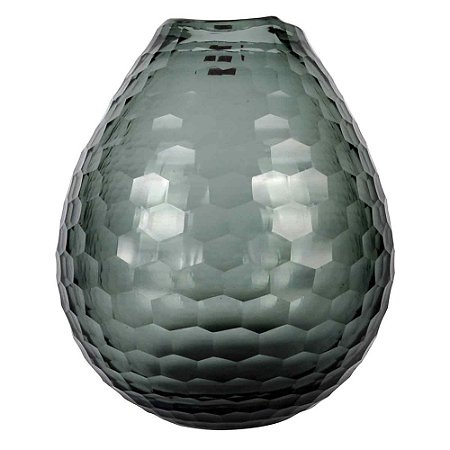 VASO DE VIDRO CINZA COM RELEVO GEOMETRICO