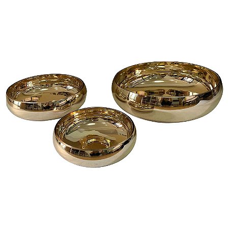 CJ. DE CENTRO DE MESA DE VIDRO DOURADO - 3PS