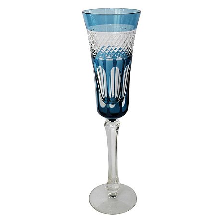 CONJ DE TACAS DE CHAMPAGNE DE VIDRO AZUL DE 6 PCAS 6cm x 24
