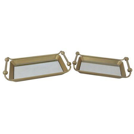 CONJ. DE BANDEJAS EM METAL E ESPELHO DOURADO  2 PCS G  60CM
