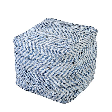 PUFF EM TECIDO AZUL E BRANCO 45CM X 45CM X 45CM