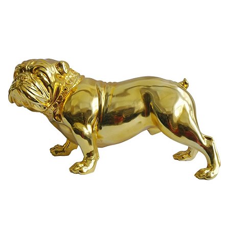 ESCULTURA POLIRESINA BULLDOG ALERT DOURADO 40 X 19,5 X 22 CM