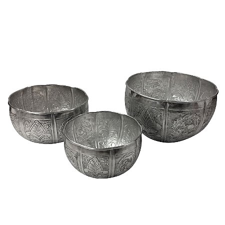 CJ. DE CACHEPOTS - 3 PCS EM ALUMINIO PRATEADO G 29CM | M 3