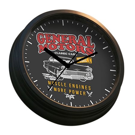 RELOGIO PAREDE ACO GM BEL AIR CAR DOUBLE LIGHT PRETO 30,4 X