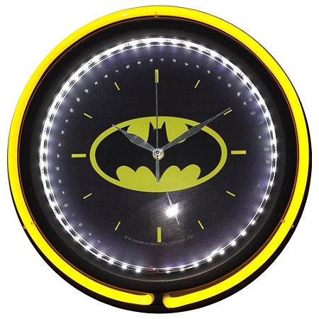 RELOGIO PAREDE PLASTICO/VIDRO DOUBLE NEON DC BATMAN LOGO