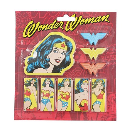 SET BLOCO DE NOTAS COM ADESIVO DCO WONDER WOMAN FD VERMELHO