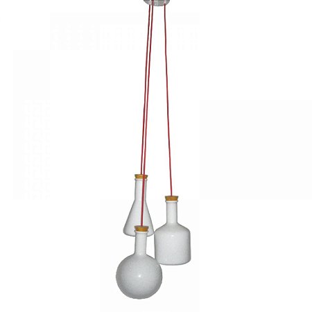 LUMINARIA DE TETO VIDRO THREE CHEMICAL BOTTLES BRANCO