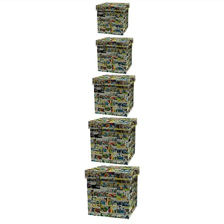 SET CAIXA ORGANIZADORA 5 PCS MADEIRA DC QUADRINHOS COLORIDO