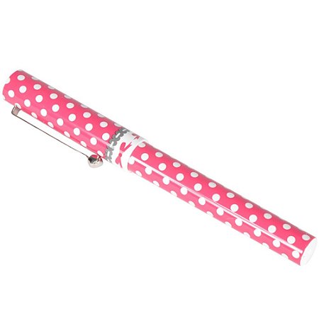 CANETA PLASTICO DOTS BRANCO FUNDO PINK 13,1 X 8,1 CM