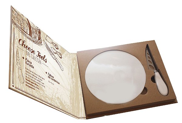 JOGO DE 2 PECAS PARA QUEIJO EM ACO INOX/CERAMICA COM EMBALAGEM EM FORMATO DE LIVRO